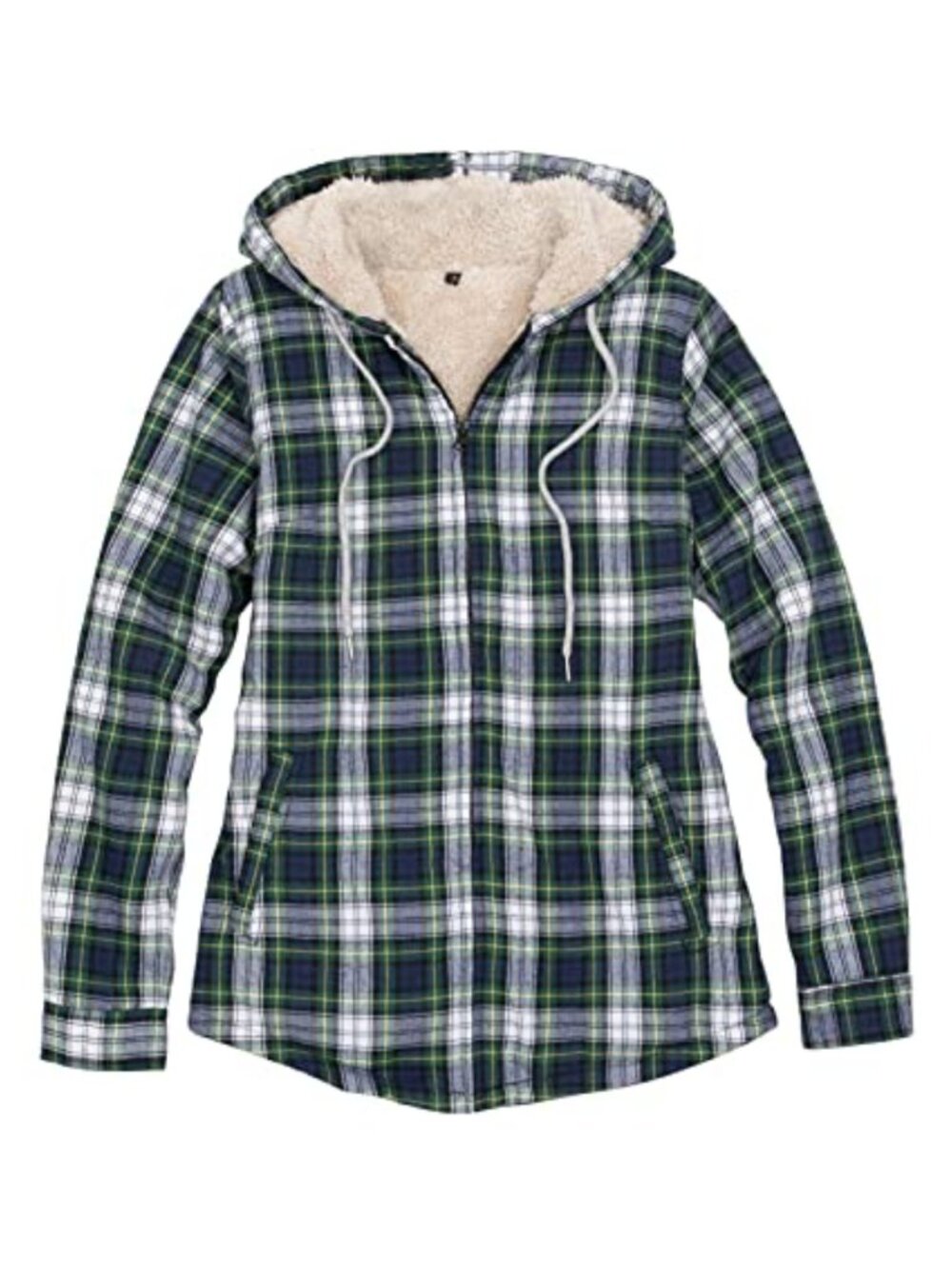 Women's Full Zip Hooded Flannel Jacket Sherpa Fleece Lined Plaid Coat